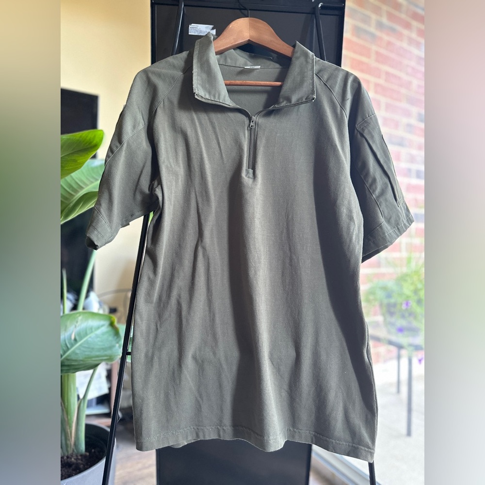 Olive Green Half-Zip Polo Shirt